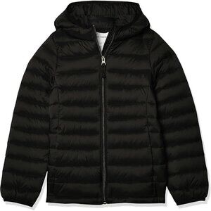 Girls Black Lightweight Water Resistant Hooded Puffer Jacket Winter Coat